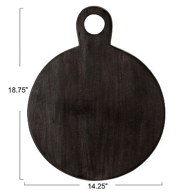 Hello Honey Round Acacia Wood Cheese and Cutting Board with Circle Handle, Black