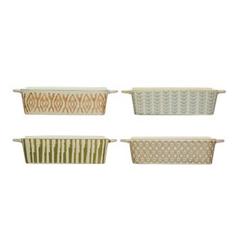 Hello Honey Hand-Stamped Stoneware Bake Pans, Set of 4 Styles, Multicolor