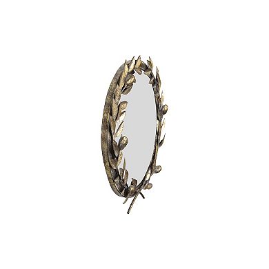 Hello Honey Round Metal Laurel Wreath Round Wall Mirror, Gold