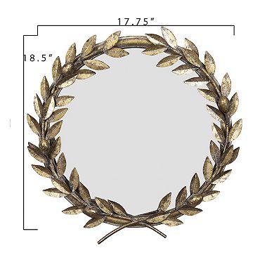 Hello Honey Round Metal Laurel Wreath Round Wall Mirror, Gold