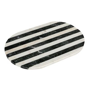 Hello Honey Marble Cheese and Cutting Board with Stripes, Black and White