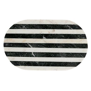 Hello Honey Marble Cheese and Cutting Board with Stripes, Black and White