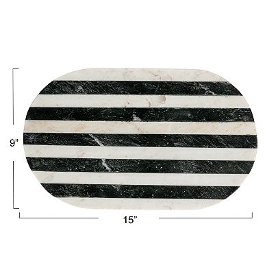 Hello Honey Marble Cheese and Cutting Board with Stripes, Black and White