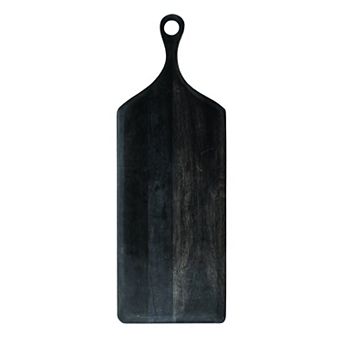 Hello Honey Tall Acacia Wood Cheese and Cutting Board with Round Opening on Handle, Black
