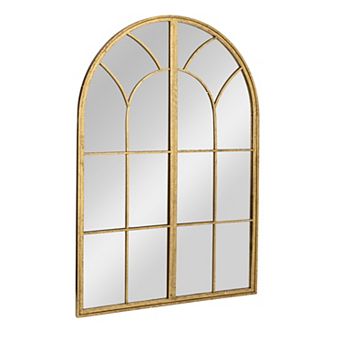 Hello Honey Decorative Metal Arched Windowpane Wall Mirror, Gold
