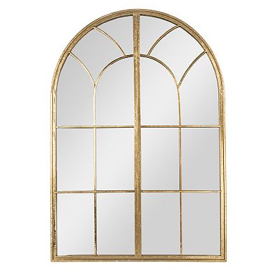 Hello Honey Decorative Metal Arched Windowpane Wall Mirror, Gold