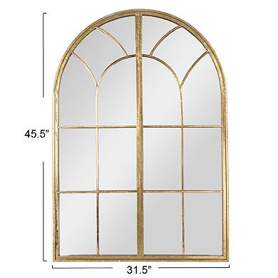 Hello Honey Decorative Metal Arched Windowpane Wall Mirror, Gold