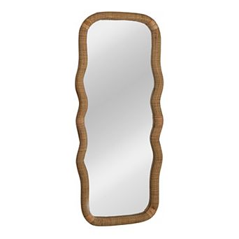 Hello Honey Wavy Rectangle Handwoven Rattan Cane Wall Mirror, Natural