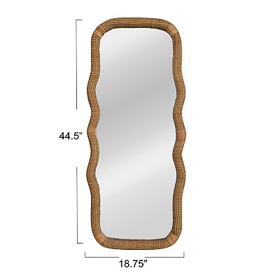 Hello Honey Wavy Rectangle Handwoven Rattan Cane Wall Mirror, Natural