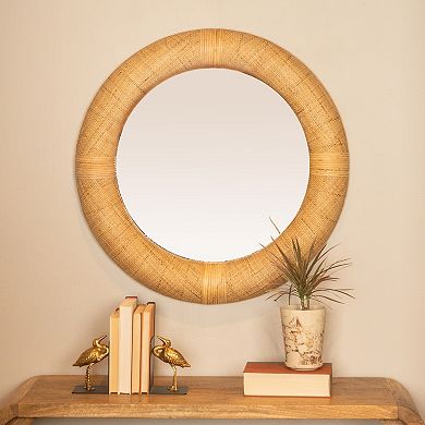 Hello Honey Handwoven Rattan Cane Round Wall Mirror, Natural