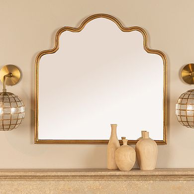 Hello Honey Wavy Scalloped Arched Metal Framed Wall Mirror, Gold