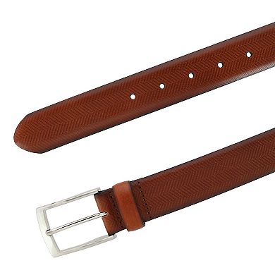 Trafalgar Men's Gregorio 35mm Herringbone Embossed Feather Edged Leather Belt