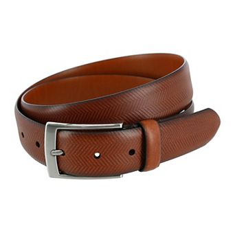 Trafalgar Men's Gregorio 35mm Herringbone Embossed Feather Edged Leather Belt