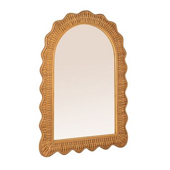 Hello Honey Arched Wall Mirror with Scalloped Woven Rattan Frame