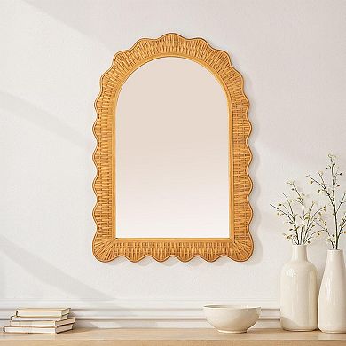 Hello Honey Arched Wall Mirror with Scalloped Woven Rattan Frame