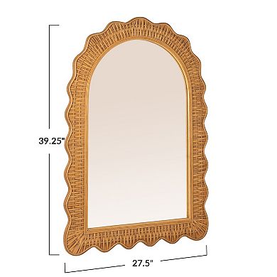 Hello Honey Arched Wall Mirror with Scalloped Woven Rattan Frame