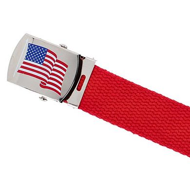CTM Cotton Adjustable Belt with U.S.A. Flag Buckle
