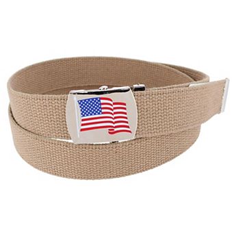 CTM Cotton Adjustable Belt with U.S.A. Flag Buckle
