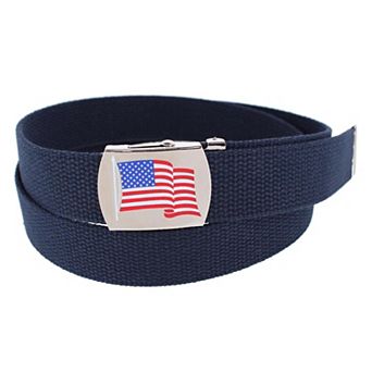 CTM Cotton Adjustable Belt with U.S.A. Flag Buckle
