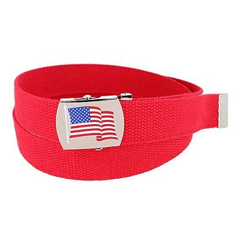 CTM Cotton Adjustable Belt with U.S.A. Flag Buckle