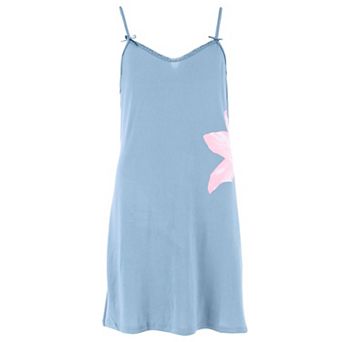 CTM Women's Hibiscus Chemise Nightgown with Lace Edge