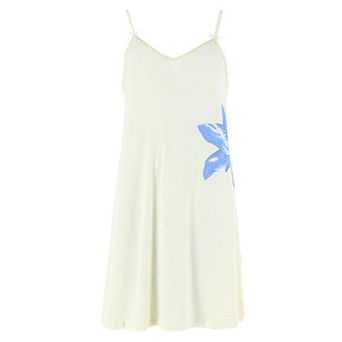 CTM Women's Hibiscus Chemise Nightgown with Lace Edge