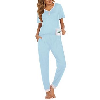 Ekouaer Pajamas for Women Set 2 pc Lightweight Lounge Sets Short Sleeve Tops Joggers Long Pants