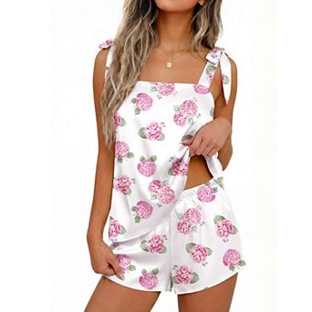 Ekouaer Womens Pajama Set Bride Pajamas Bow Tie Knot Top Satin Pjs Sets