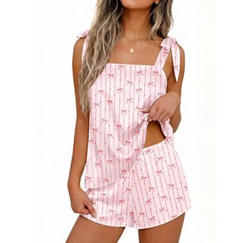 Ekouaer Womens Pajama Set Bride Pajamas Bow Tie Knot Top Satin Pjs Sets