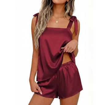 Ekouaer Womens Pajama Set Bride Pajamas Bow Tie Knot Top Satin Pjs Sets