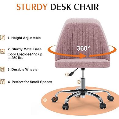 Deluxe Armless Office Chair Pink Swivel Vanity Height Adjustable