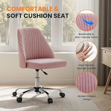 Deluxe Armless Office Chair Pink Swivel Vanity Height Adjustable