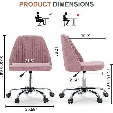 Deluxe Armless Office Chair Pink Swivel Vanity Height Adjustable
