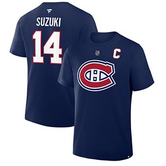Men's Fanatics Nick Suzuki Navy Montreal Canadiens Authentic Stack Name & Number T-Shirt