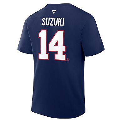 Men's Fanatics Nick Suzuki Navy Montreal Canadiens Authentic Stack Name & Number T-Shirt