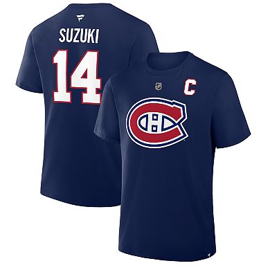 Men's Fanatics Nick Suzuki Navy Montreal Canadiens Authentic Stack Name & Number T-Shirt
