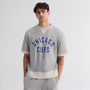Men's Fanatics Steel Heather Chicago Cubs Iconic Terry Short Sleeve Sweatshirt