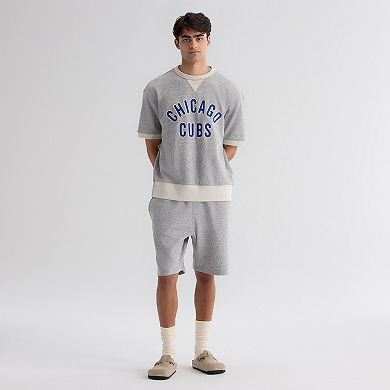 Men's Fanatics Steel Heather Chicago Cubs Iconic Terry Short Sleeve Sweatshirt