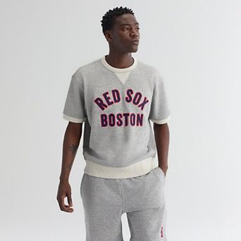 Men's Fanatics Steel Heather Boston Red Sox Iconic Terry Short Sleeve Sweatshirt