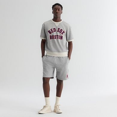 Men's Fanatics Steel Heather Boston Red Sox Iconic Terry Short Sleeve Sweatshirt