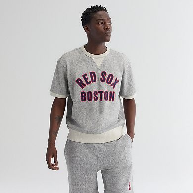 Men's Fanatics Steel Heather Boston Red Sox Iconic Terry Short Sleeve Sweatshirt