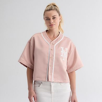 Women's Fanatics Faded Rose New York Mets Iconic Full-Button Satin Baseball Top