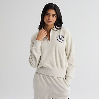 Women's Fanatics Oatmeal Heather New York Yankees Iconic Terry Quarter-Zip Sweatshirt