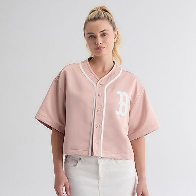 Women's Fanatics Faded Rose Boston Red Sox Iconic Full-Button Satin Baseball Top