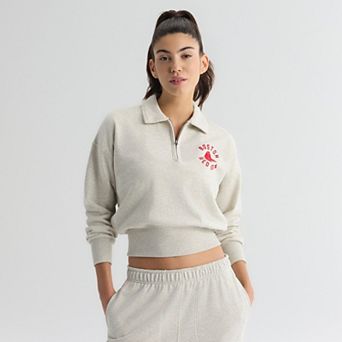 Women's Fanatics Oatmeal Heather Boston Red Sox Iconic Terry Quarter-Zip Sweatshirt