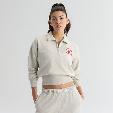Women's Fanatics Oatmeal Heather Boston Red Sox Iconic Terry Quarter-Zip Sweatshirt