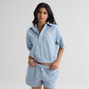 Women's Fanatics Sky Blue Chicago Cubs Iconic Short Sleeve Polo Sweatshirt