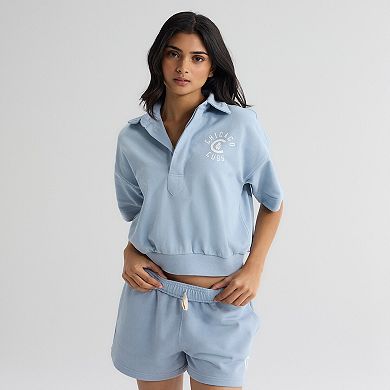 Women's Fanatics Sky Blue Chicago Cubs Iconic Short Sleeve Polo Sweatshirt