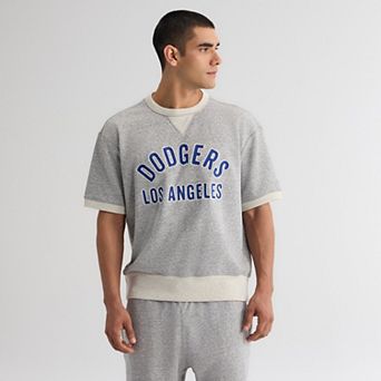 Men's Fanatics Steel Heather Los Angeles Dodgers Iconic Terry Short Sleeve Sweatshirt