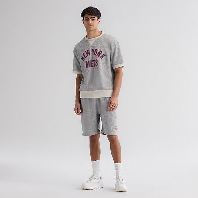 Men's Fanatics Steel Heather New York Mets Iconic Terry Short Sleeve Sweatshirt